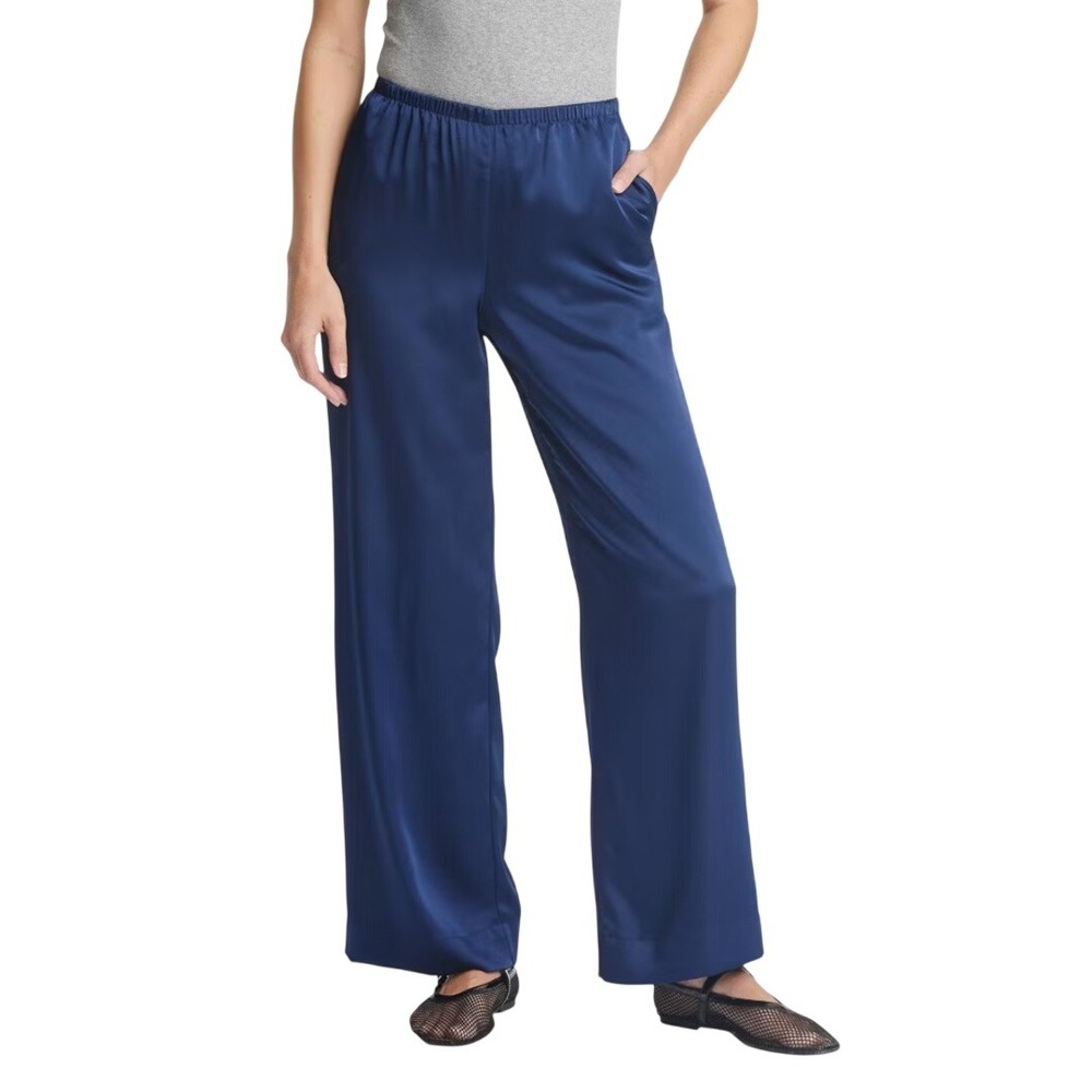 A New Day Women's Blue Satin Mid Rise Wide Leg Elastic Waist Pants Size Large